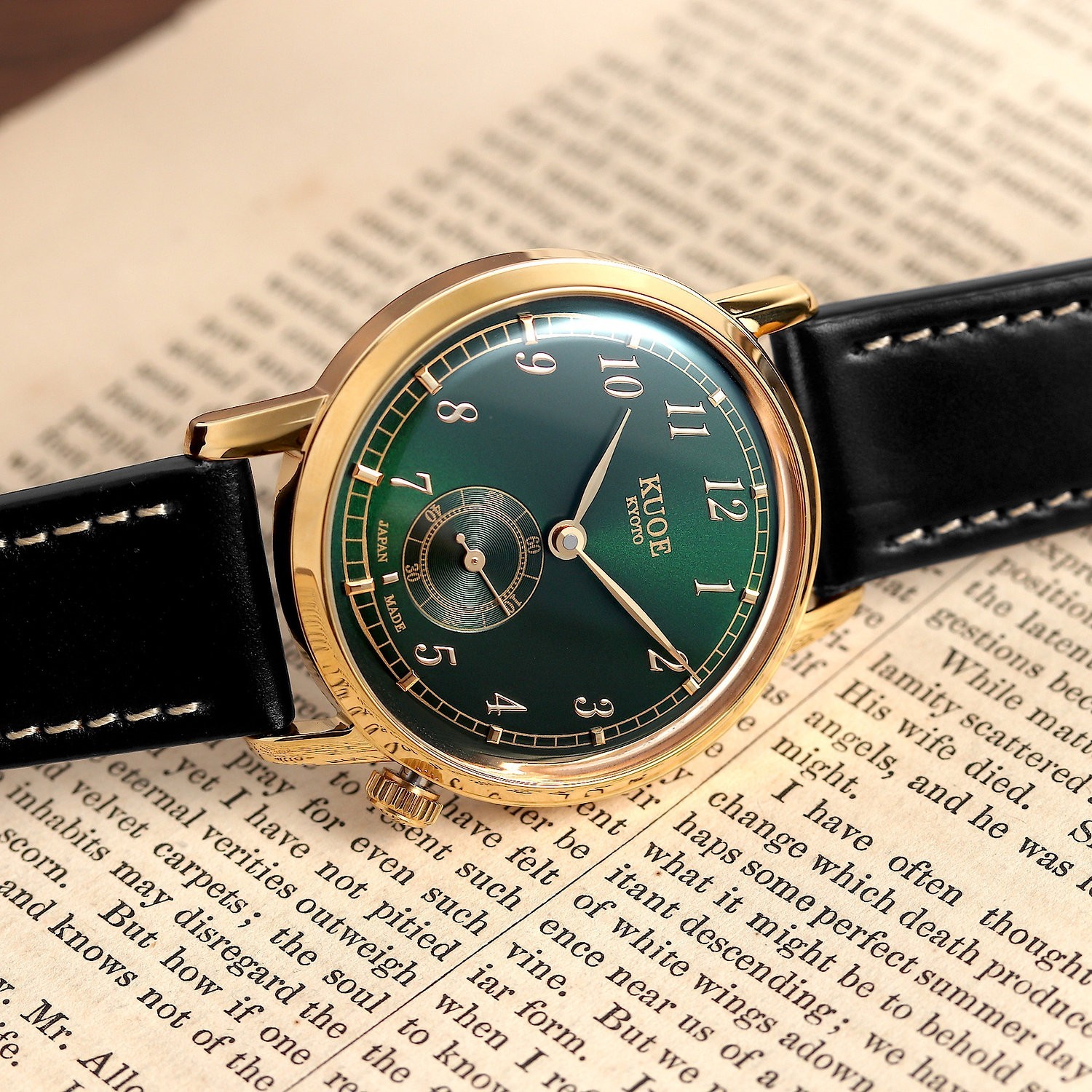 KUOE KYOTO OLD SMITH 90-007 Small Seconds Automatic Green Dial Black Strap GLD