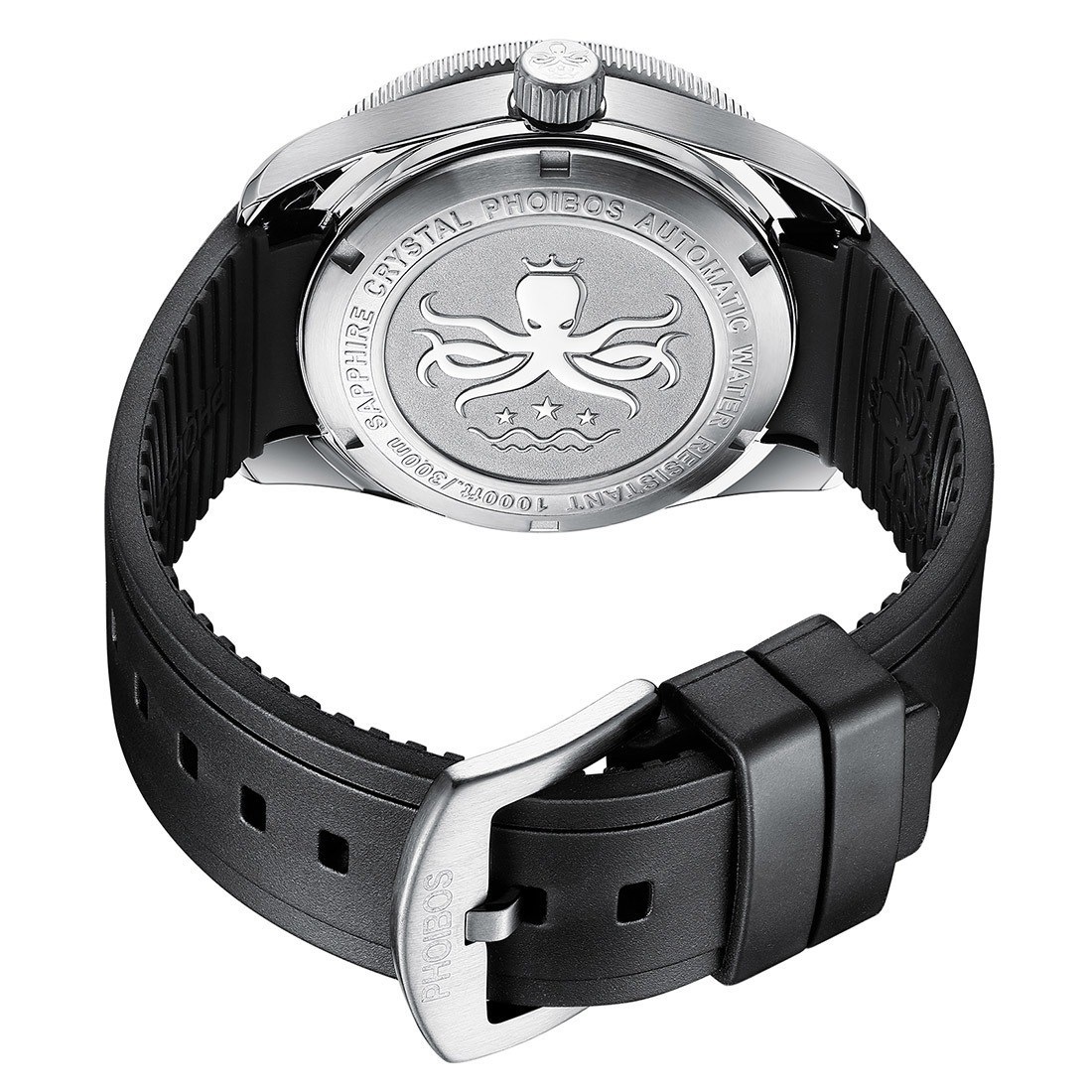 Phoibos WAVE MASTER 300M Steel Automatic Black Silicone Diver Men’s Watch