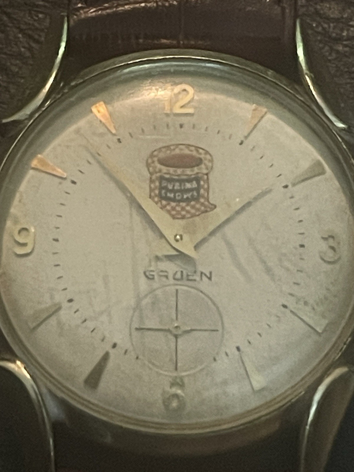 Rare Vintage Gruen Purina Chow Advertising Watch 10K RGP Manual Wind Running