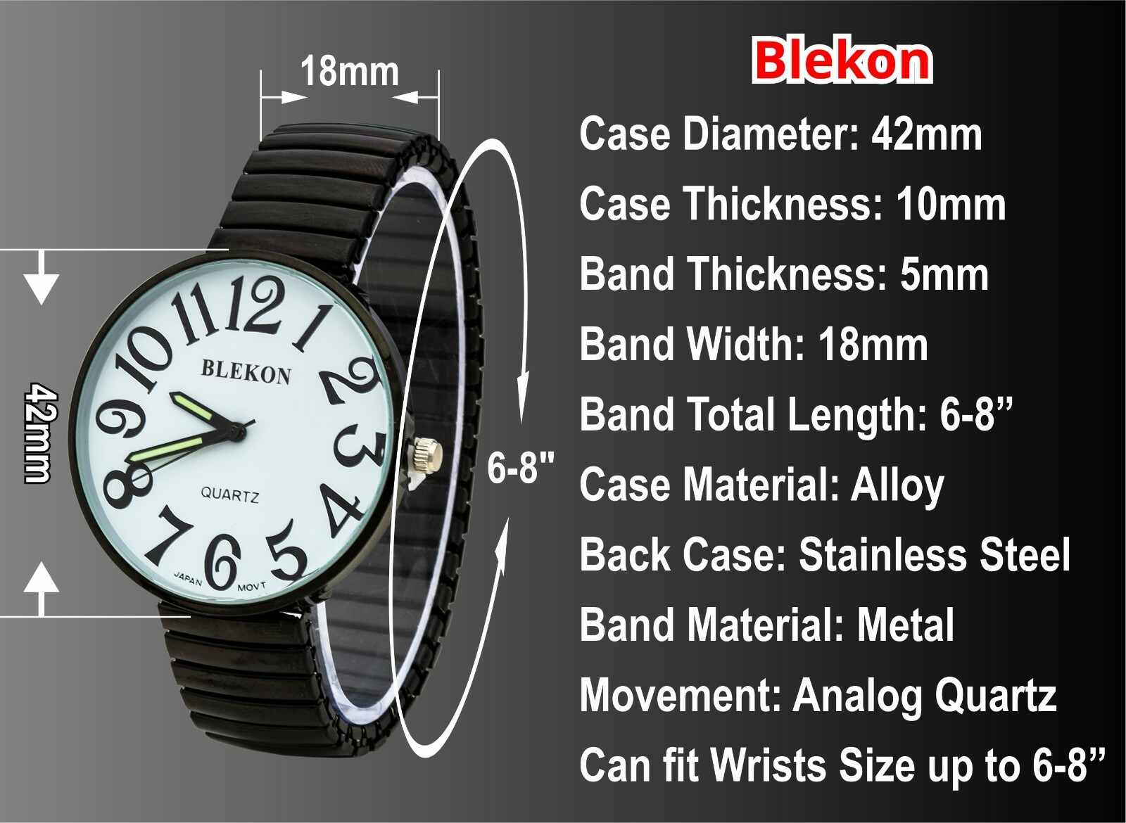 Blekon Collections Unisex Jumbo Big Numbers Stretch Elastic Band Fashion Watch