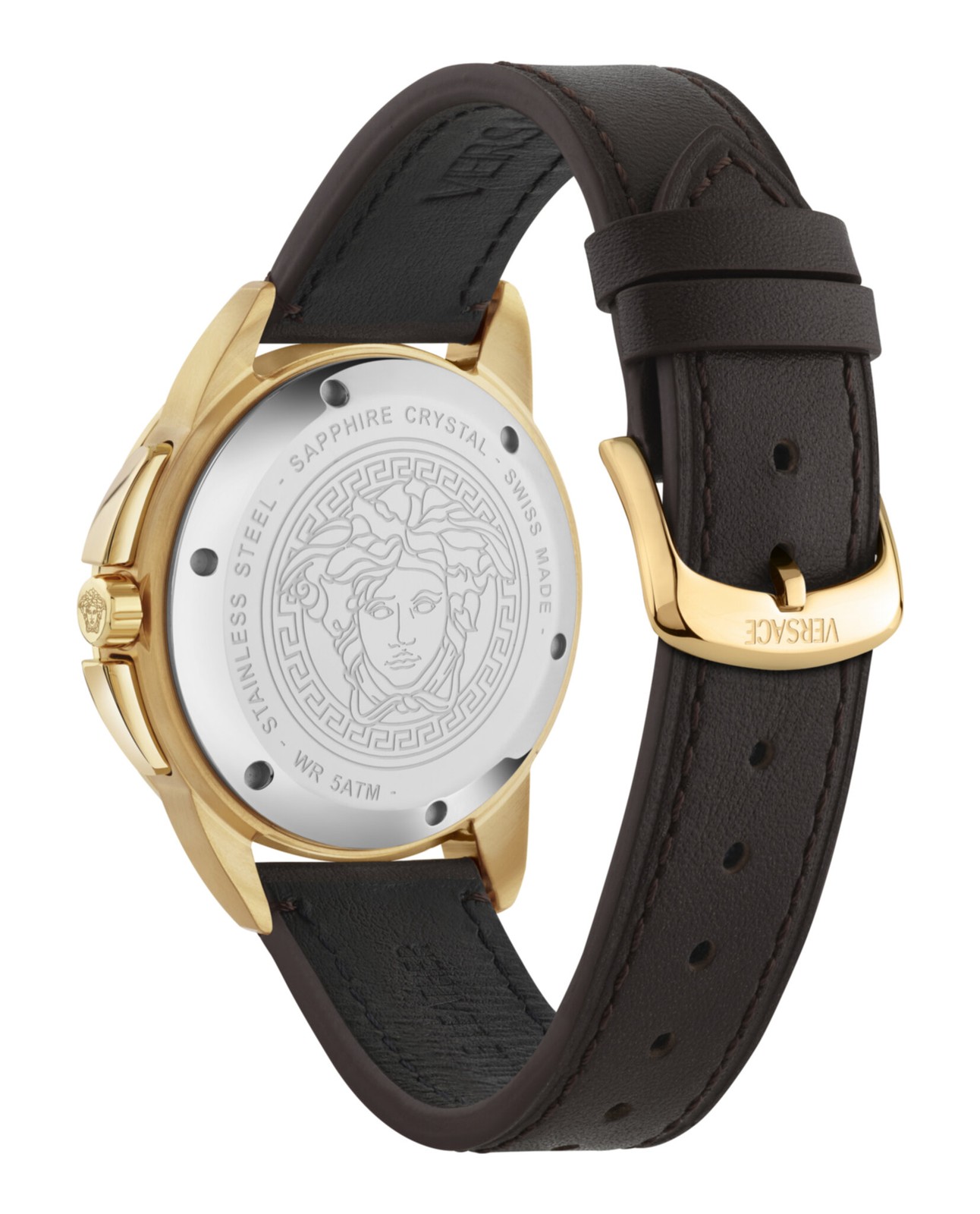 Versace Mens Gold 44mm Strap Fashion Watch