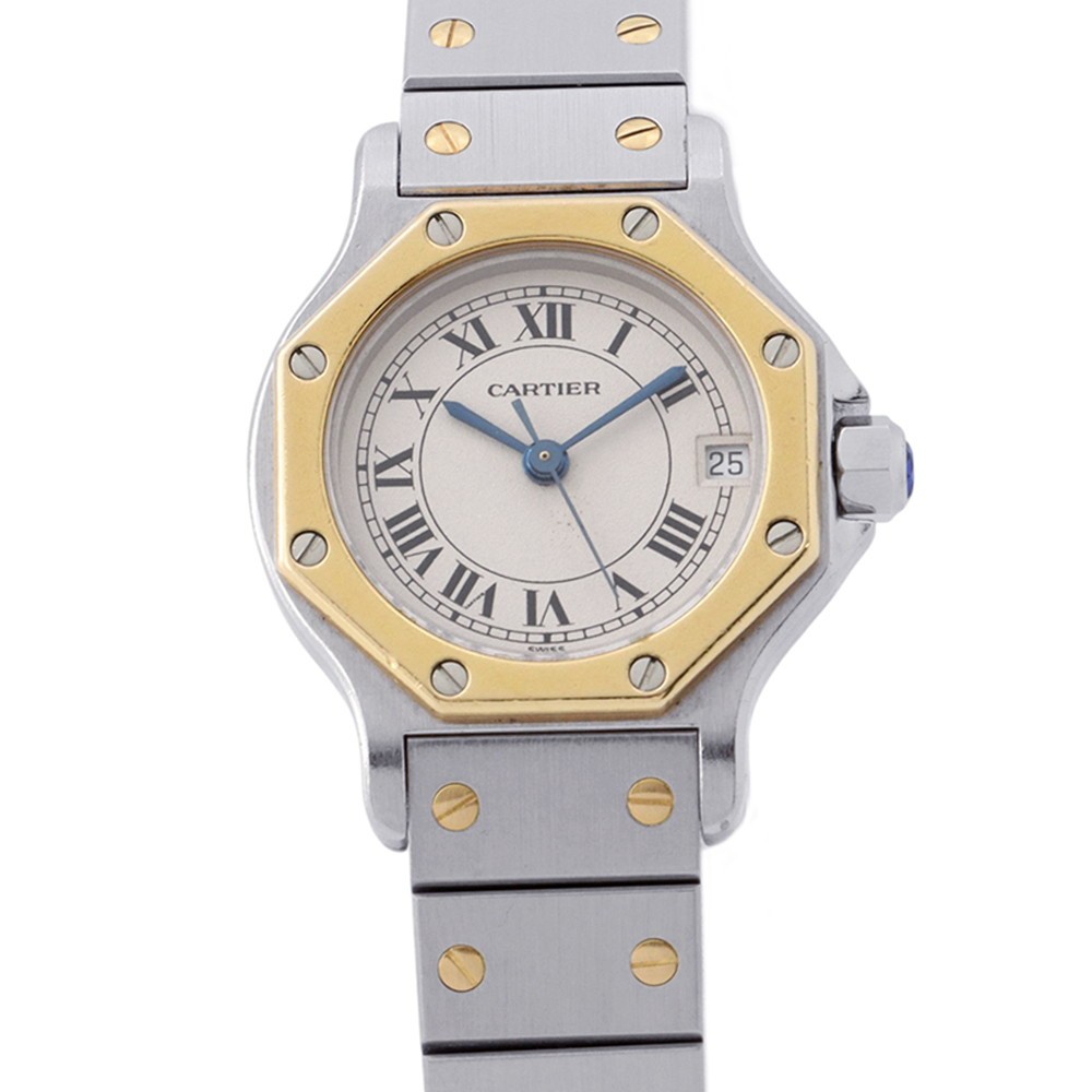 CARTIER Santos Octagon SM 25mm Steel 18K Yellow Gold Ivory Dial W2001683