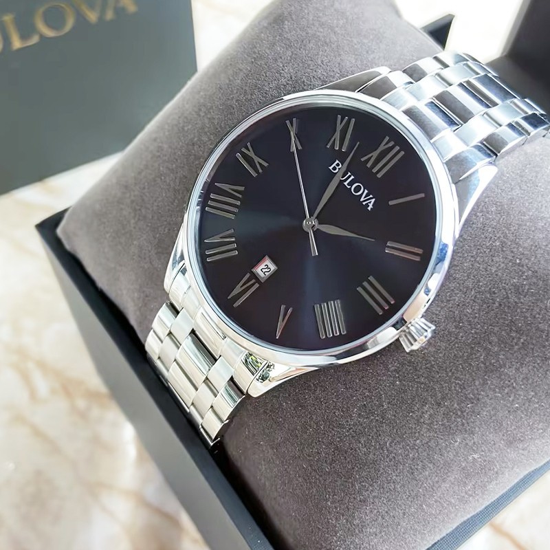 Bulova Classic 96B261 Gray/Black Dial Silver Bracelet Men Quartz Watch 40MM New