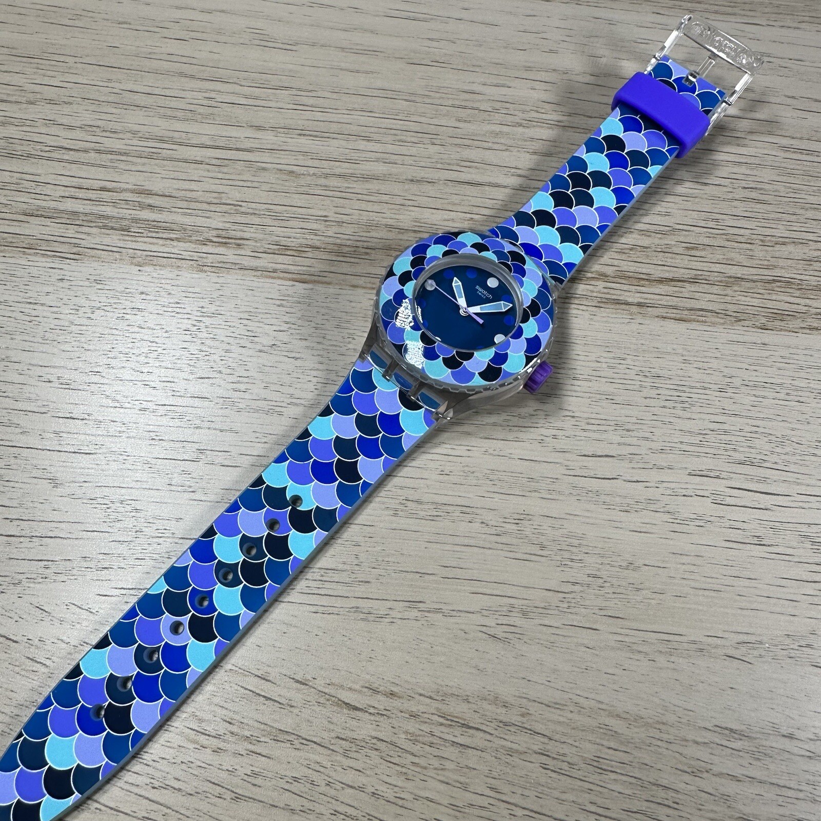 NEW✅ Swatch Watch Scuba PEDRINHA AZUL SUUK110 Skeleton Blue And Purple Watch