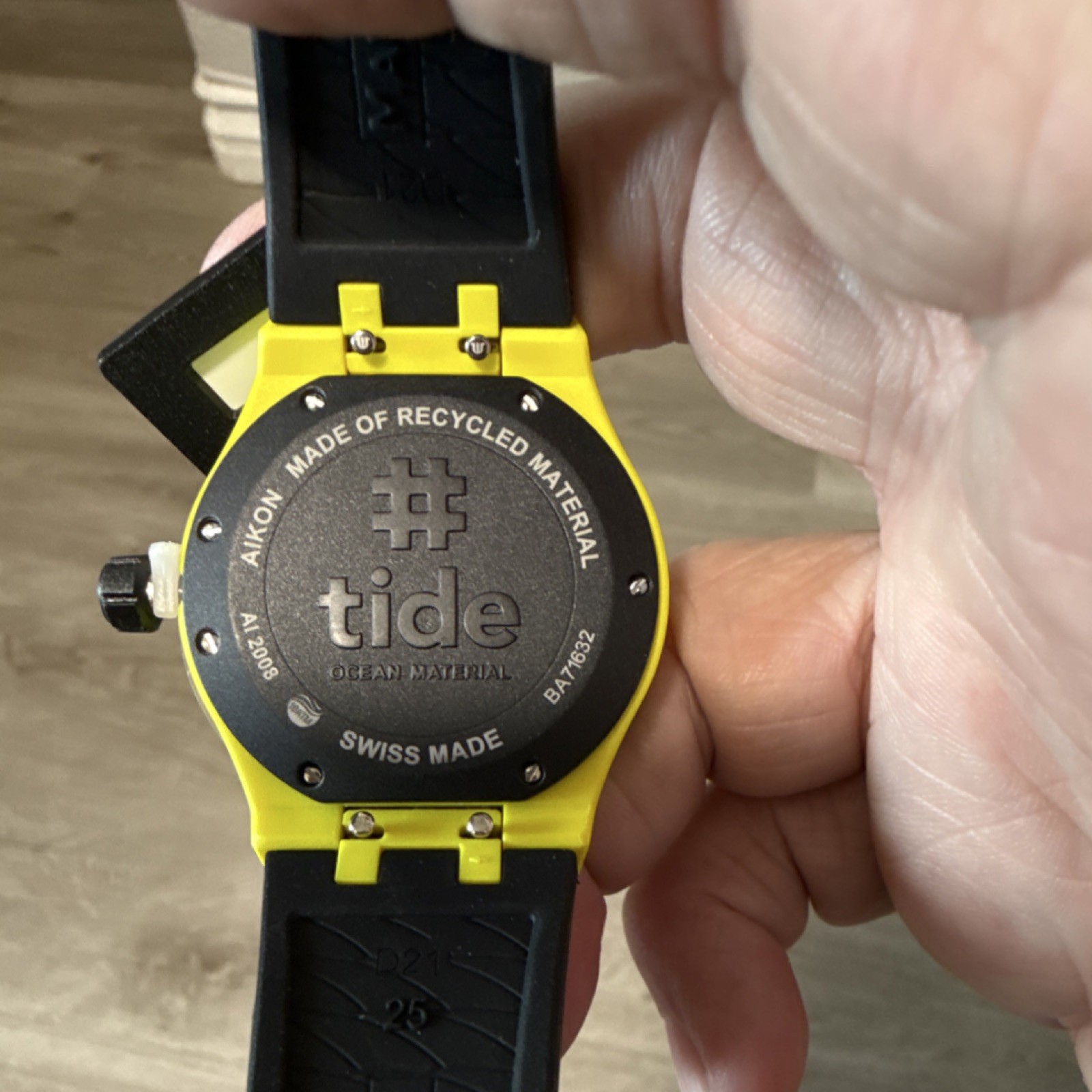 Maurice Lacroix Aikon Tide Wristwatch Yellow Black Rubber Band Wave Dial Date