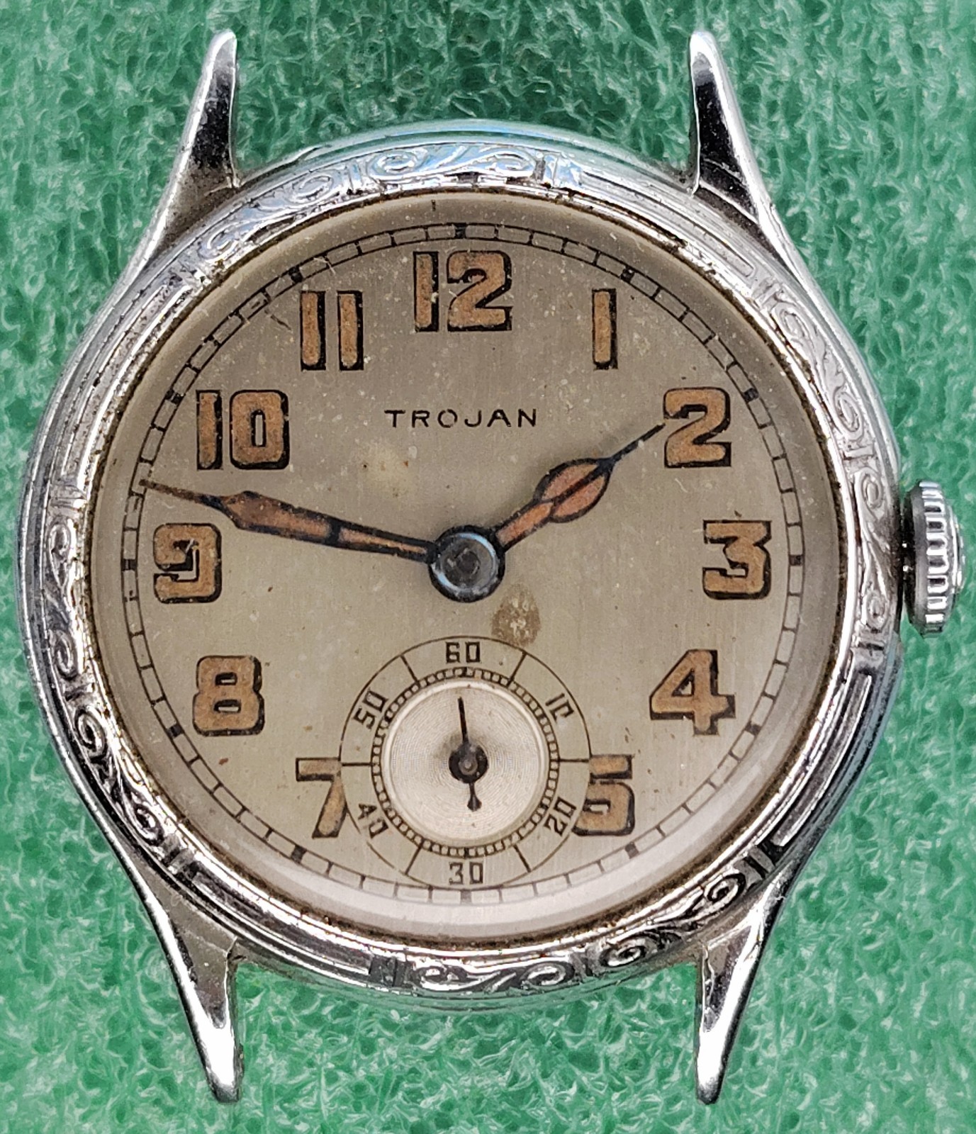 lot C2440 Mens Trojan Art Deco Sub Dial Fancy Rolled Plate Vintage Watch Parts