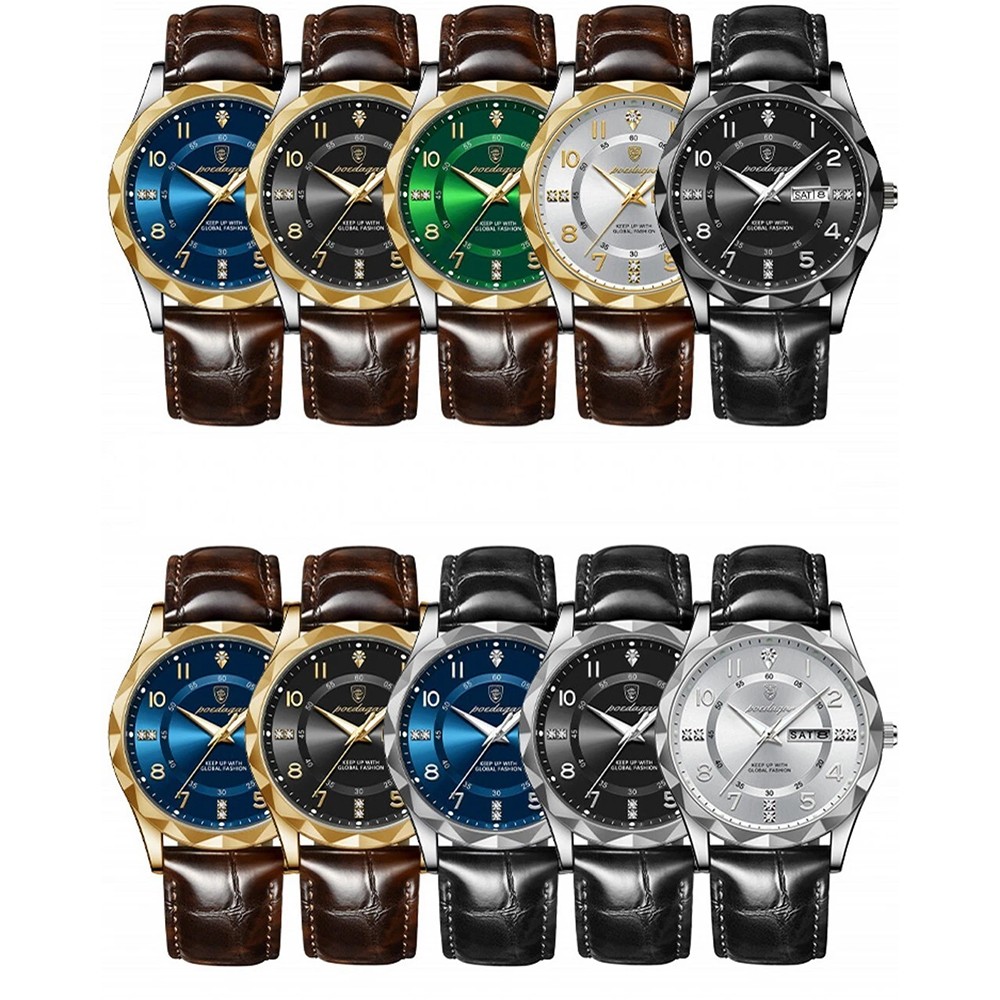 Mens Calendar Watch Quartz Wristwatch Man Leather Watches Waterproof Luminous
