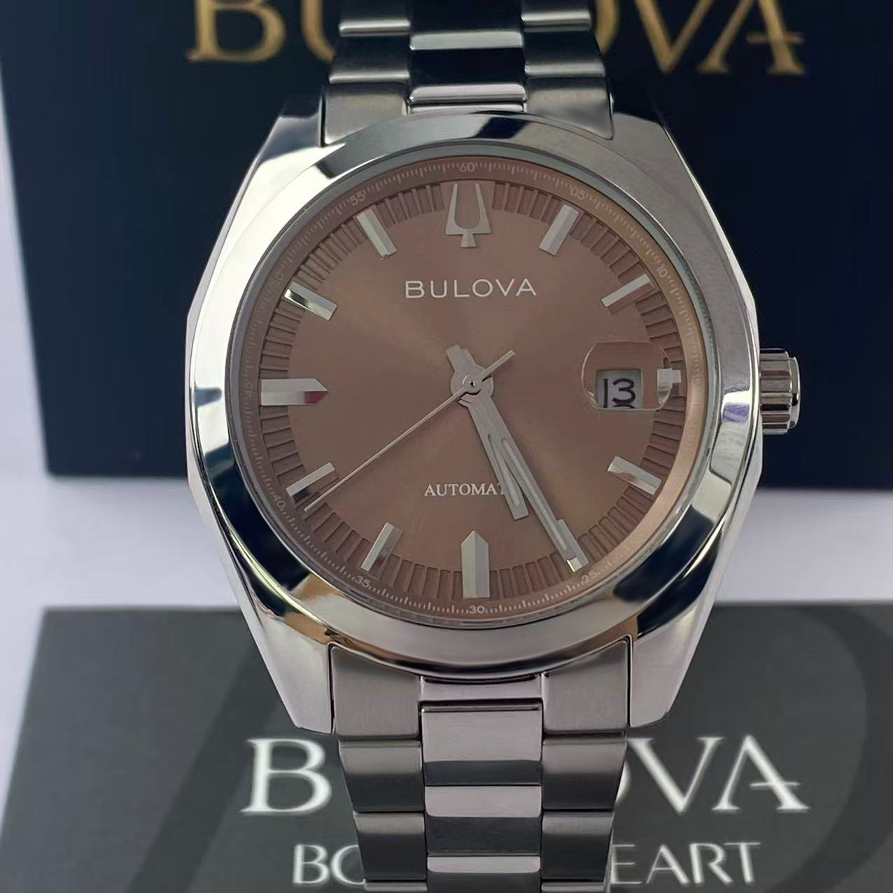 New Bulova Surveyor Men’s Automatic Watch Brown Dial Stainless Steel 96B470 39mm