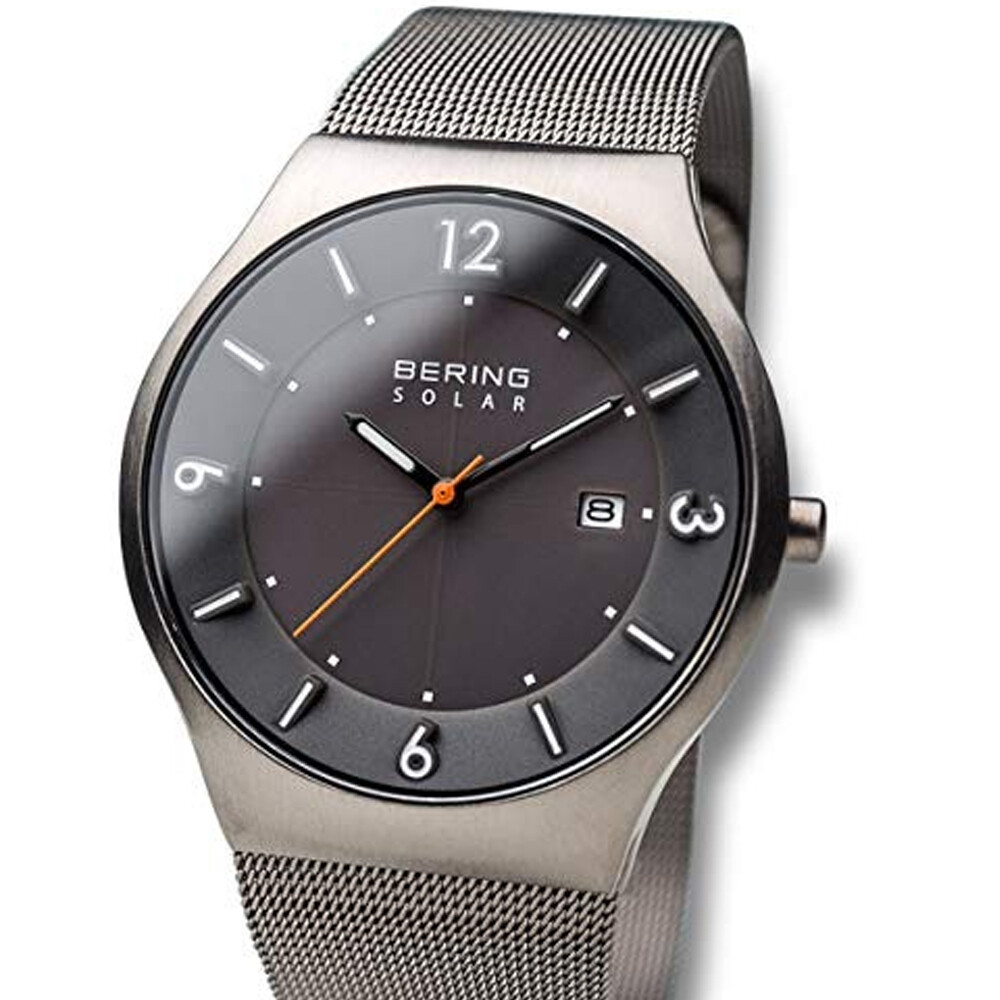Bering Time Solar Powered, Milanese Bands Men’s Watch -Brushed Grey- 14440-077