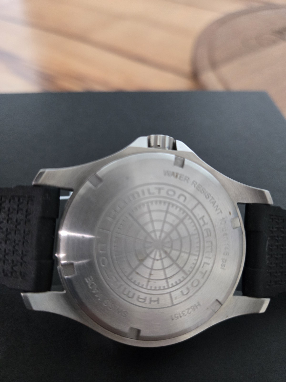 Hamilton Khaki Automatic 42mm Black Dial Black Rubber Strap 100m Box