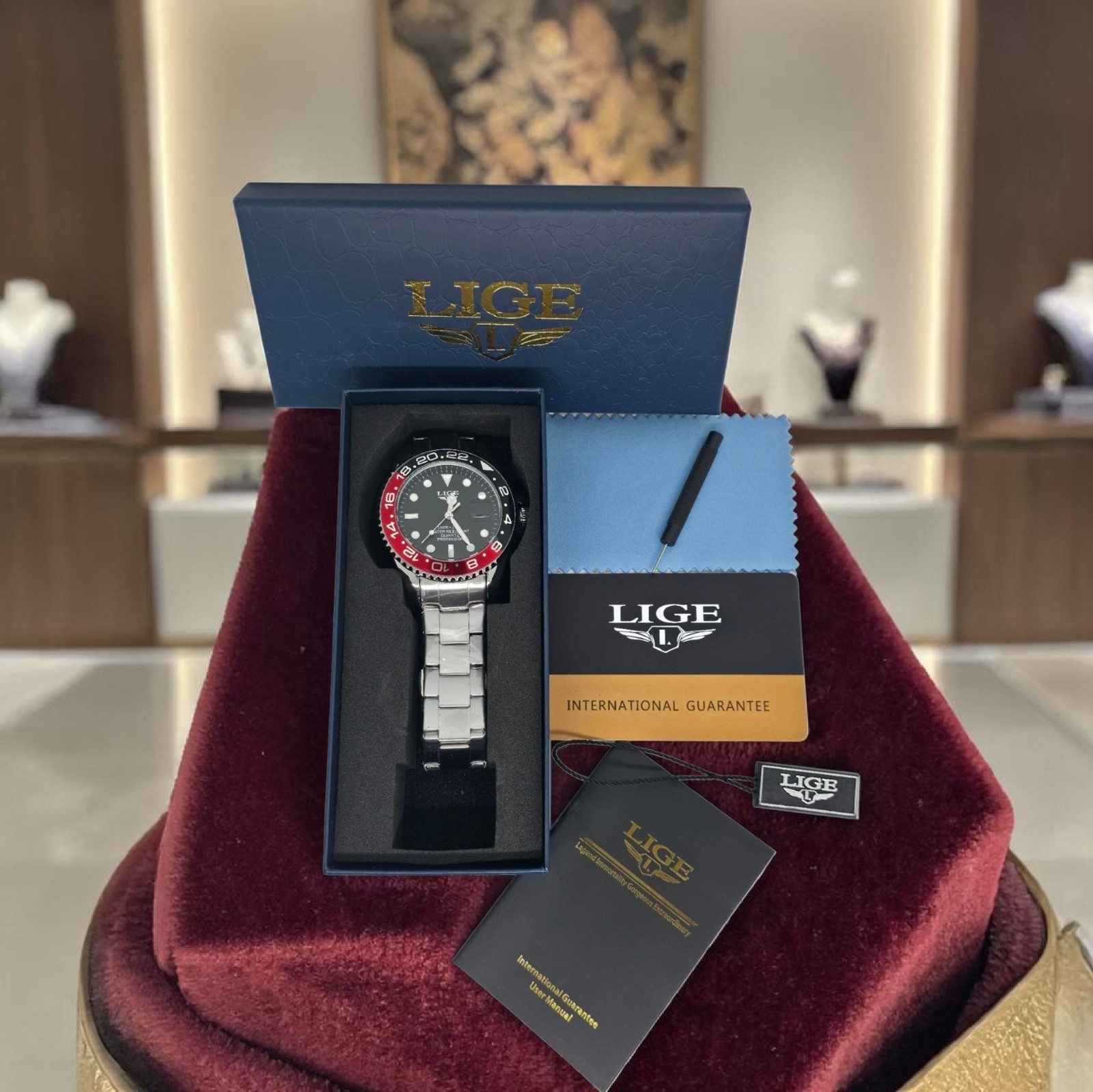 LIGE Mens Stainless Steel Black Watch 43mm Quartz Date Waterproof Luxury Style