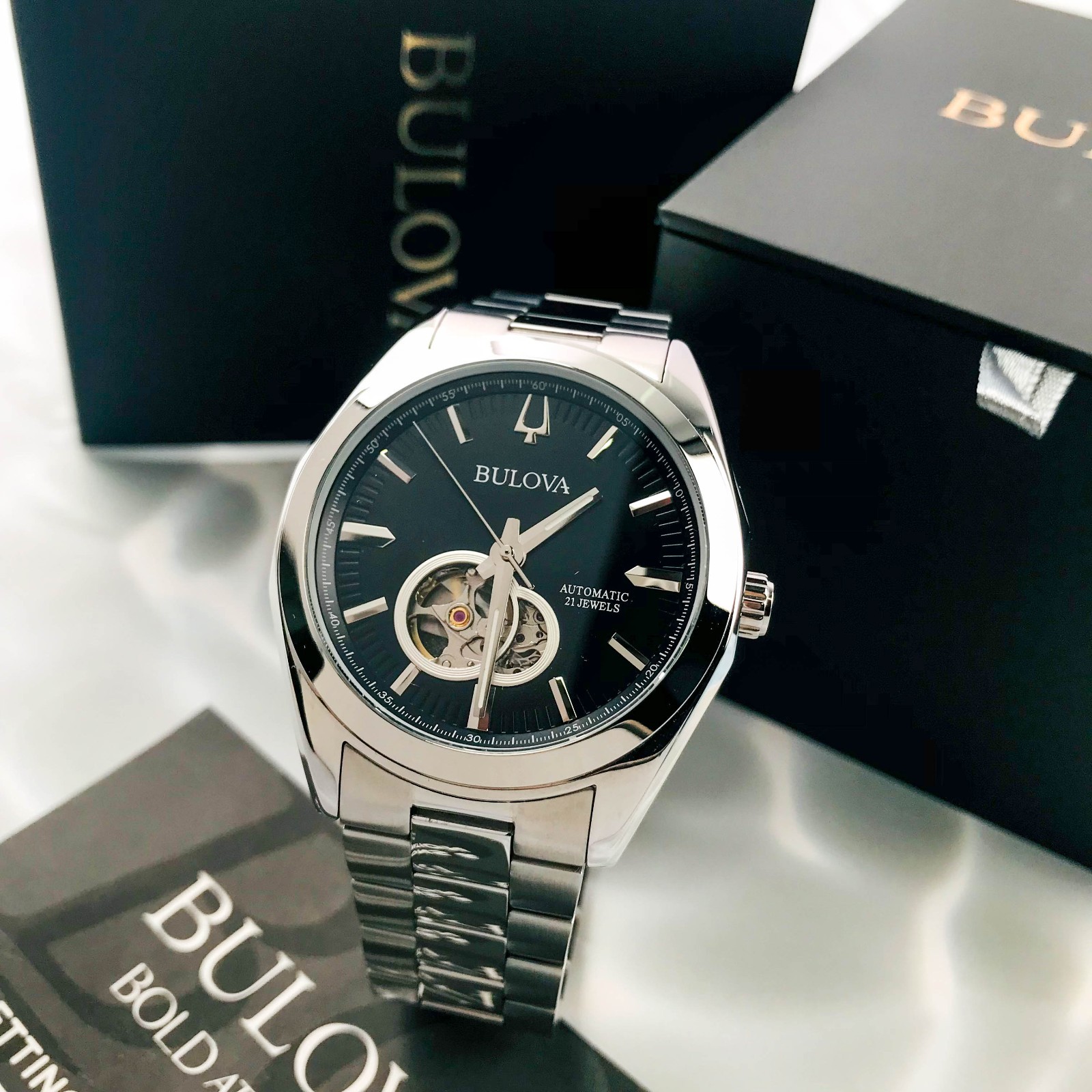 Bulova Surveyor 96A270 Automatic Men’s Watch with Open Heart Black Dial 42mm