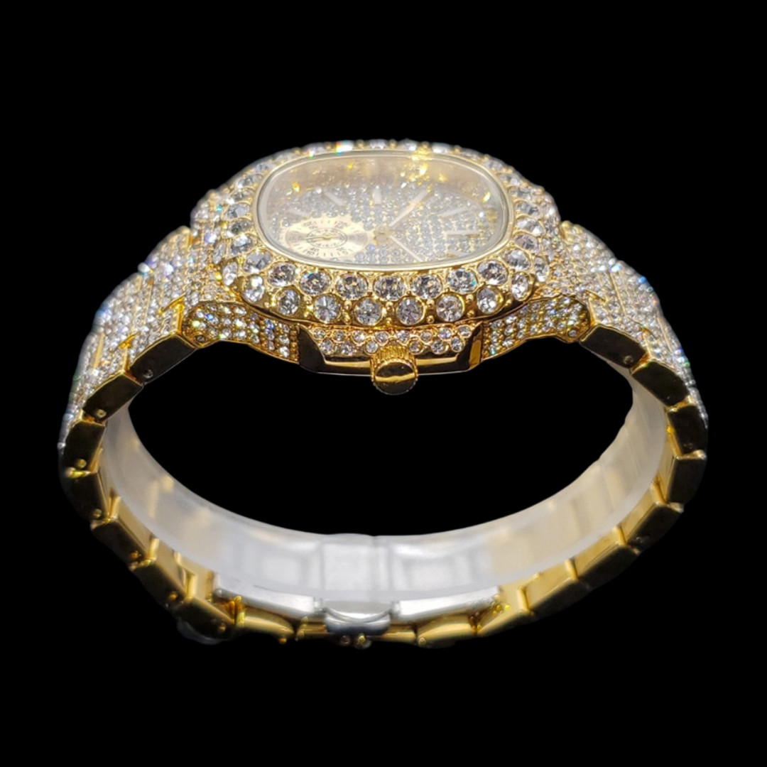 VVS Full Ice Date Special Minute Hand Iced Out Diamond Watch, Men Hip Hop Watch