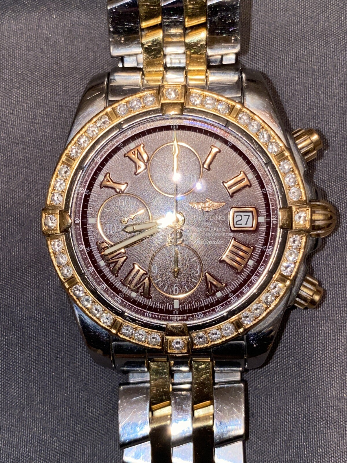 Breitling Chronomat Men’s Red Dial with Baton Indexes/Roman Numerals Diamond Bez