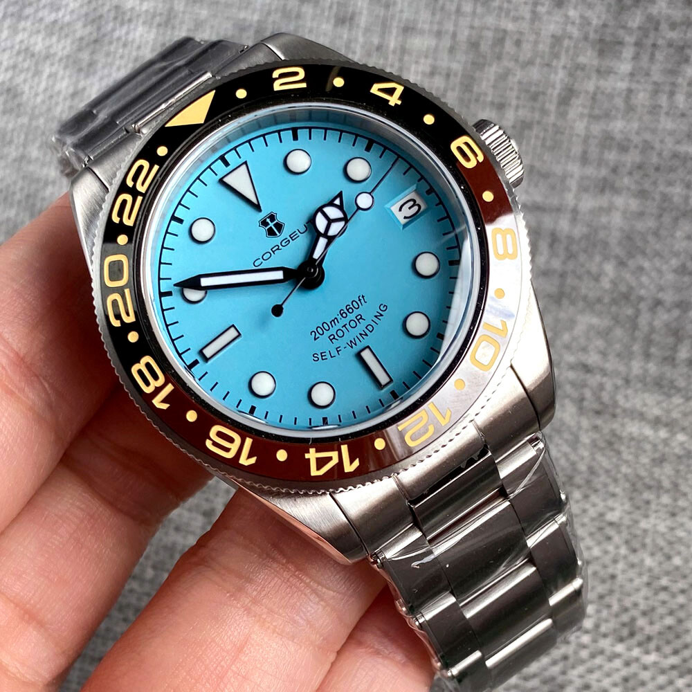 39mm Corgeut Sapphire Glass NH35A Auto Mens Watch Sapphire Glass Sky Blue Dial