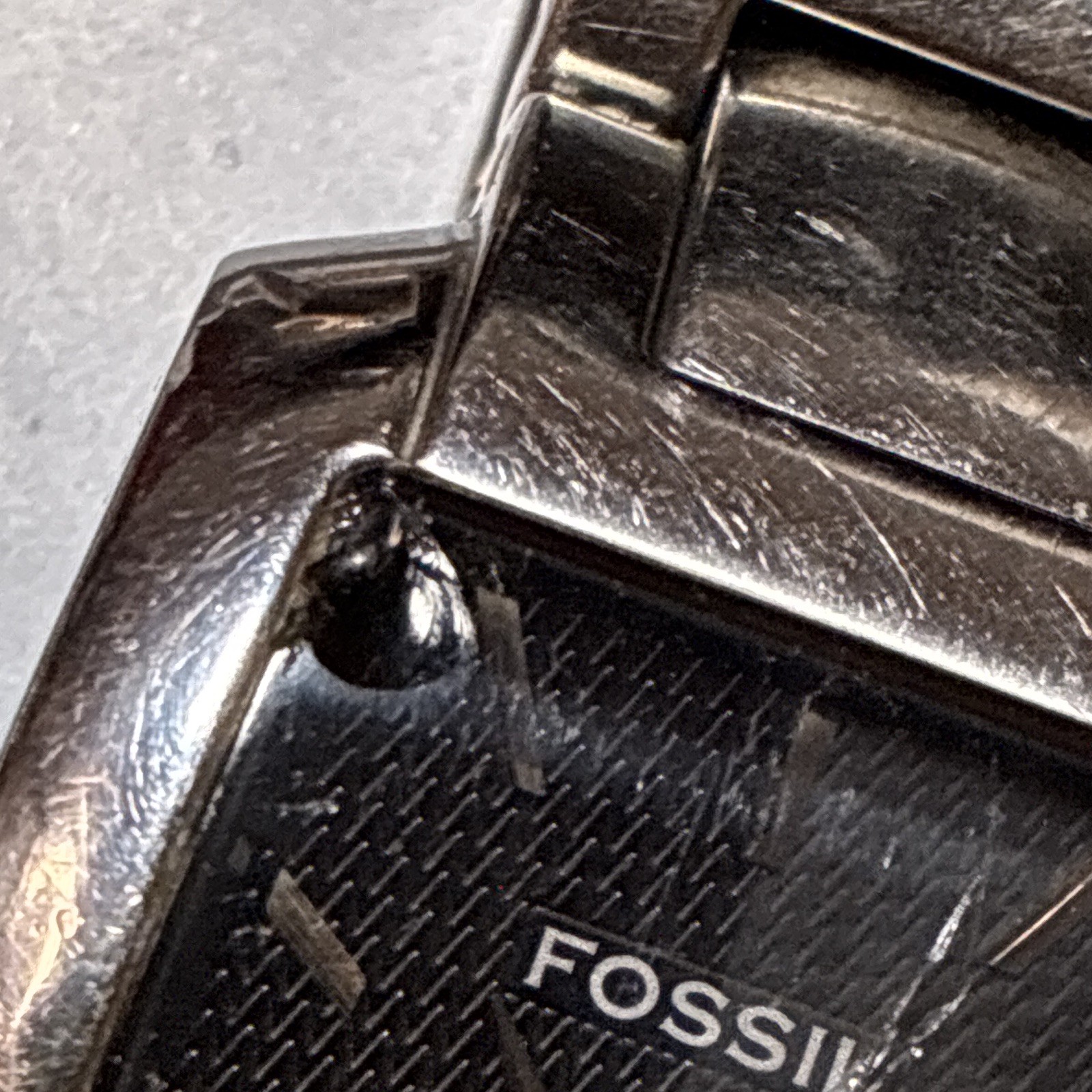 Fossil FS-4009 Rectangle Tank Watch Men Grey Textured Dial Date Stainless Steel