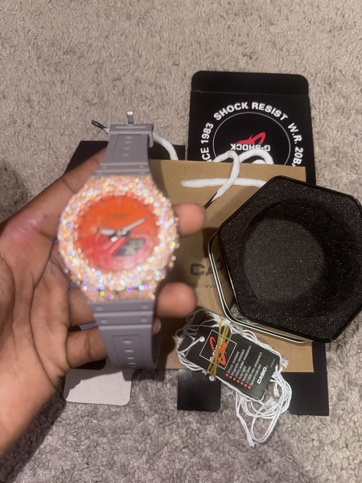 Orange Face Gray Band Rose Gold Mossanite Kit