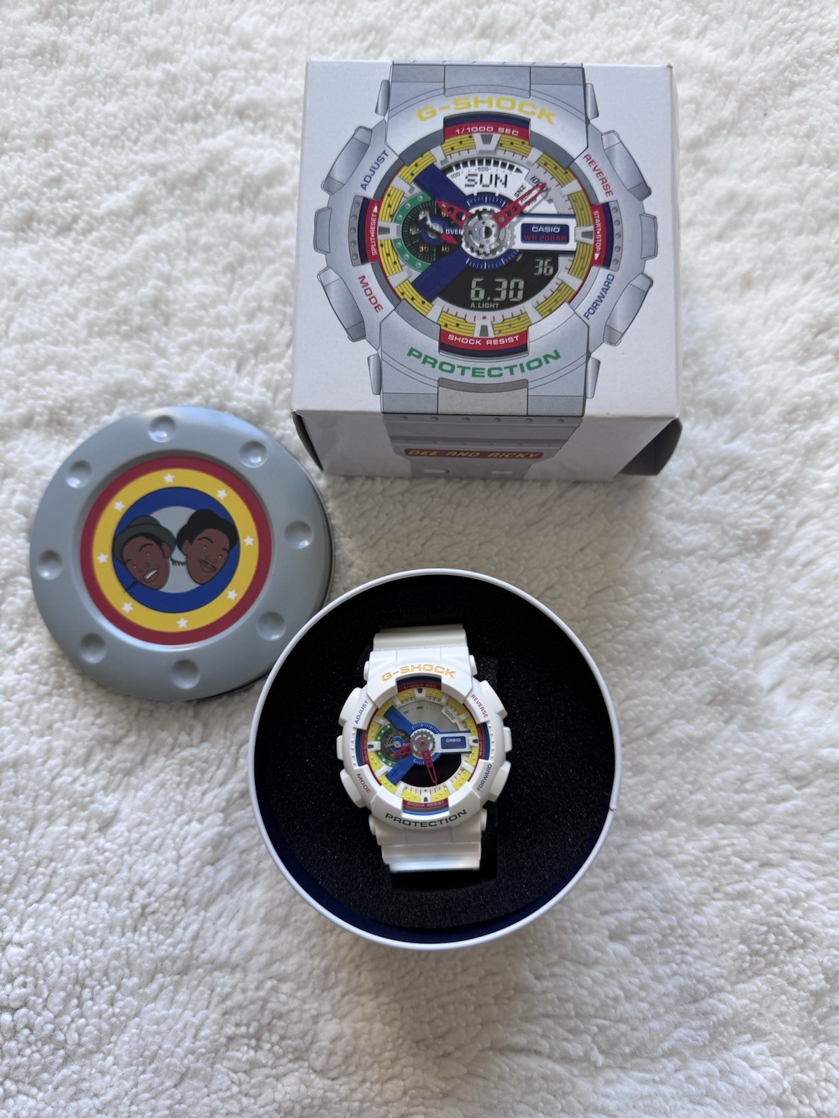 NEW Casio Dee And Ricky Collab White G-Shock Watch Multicolor Dial GA-111DR-7ACR