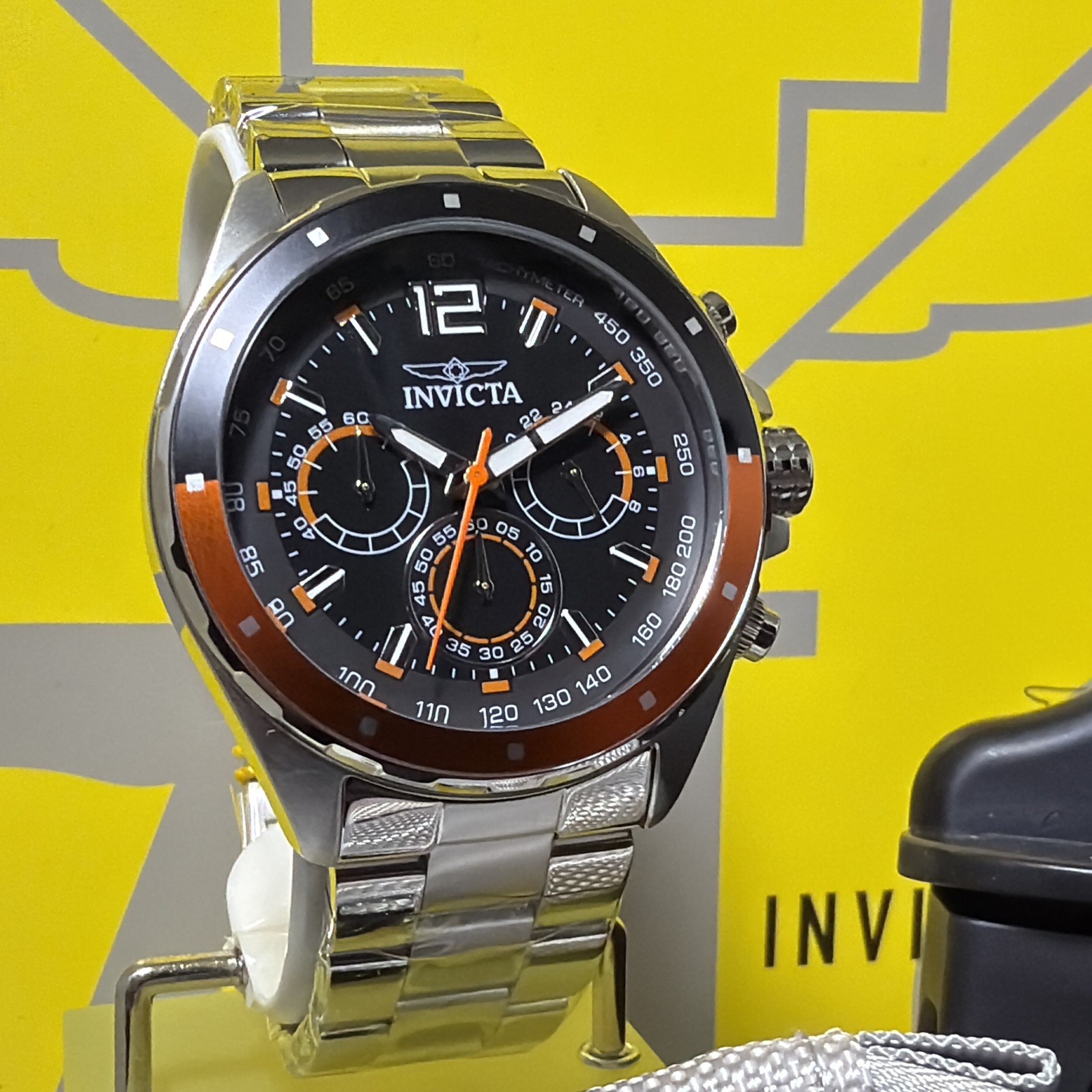 Invicta Speedway Men’s 44mm Chrono Watch StainlessSteel, W/Hard Case & Soft Case