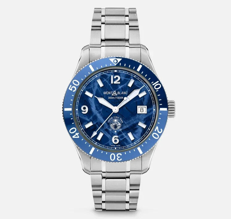 Montblanc 1858 Iced Sea Automatic Date Ceramic Steel Blue Dial Men’s – MB129369