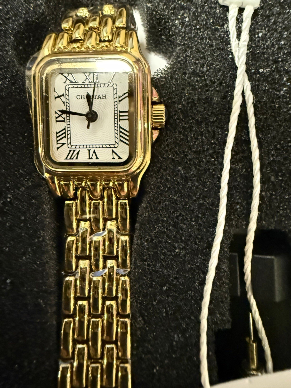 Cheetah Women’s Quartz Rectangle Gold Tone Roman Numeral Bracelet Watch w/ Box