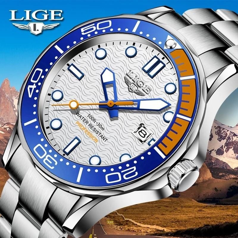 44MM LIGE Luxury Quartz Watch Men’s Diver Stainless 30M Waterproof Luminous NEW