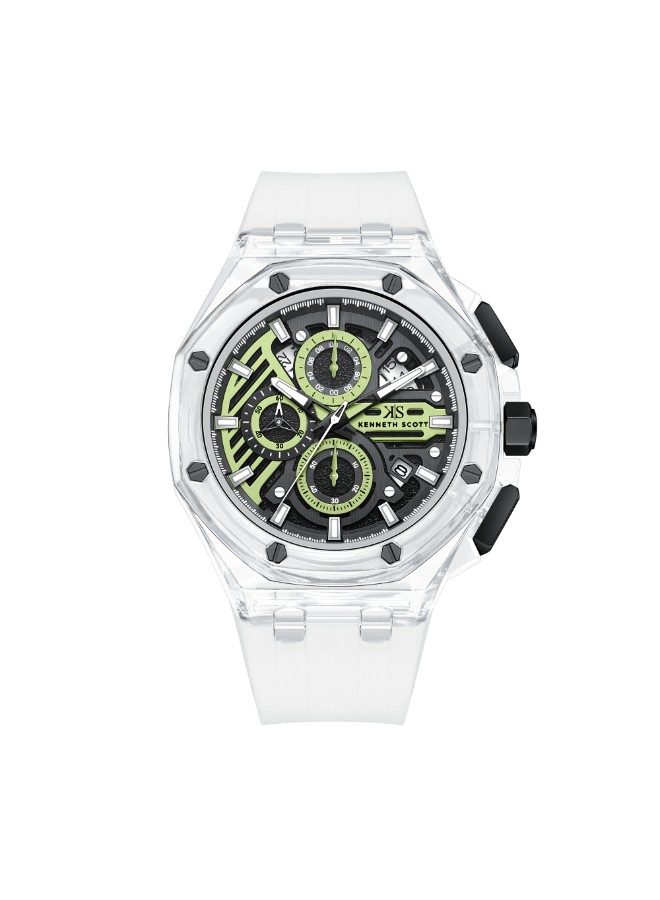 Kenneth Scott Men’s Chronograph Watch | Green Dial, 46mm, 30 m (3 ATM)