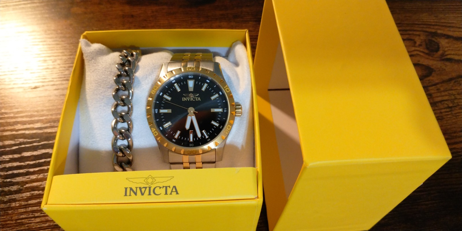 Invicta Specialty Men’s Two-Tone Black Dial Quartz 42mm Watch w/ Bracelet Set