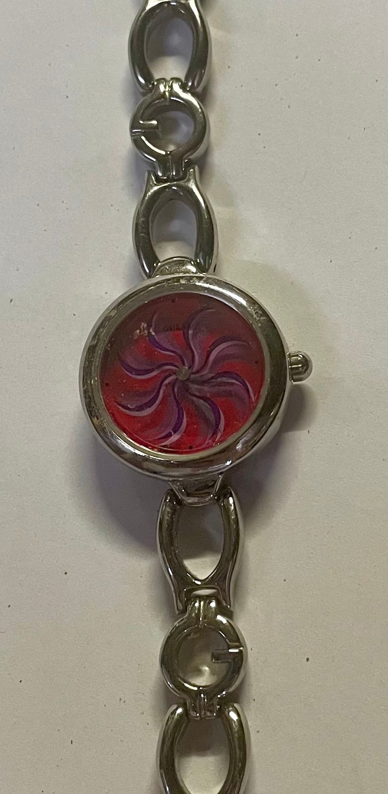 Guess Women’s Watch Vintage Analog Quartz Pink Dial Spiral Design 6.75 in 23 mm