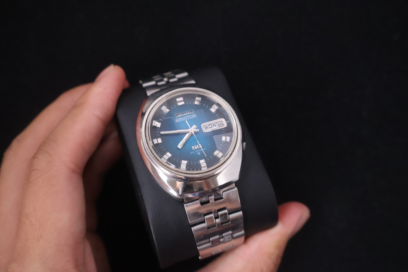 [Serviced] Rare Vintage 1973 Seiko 5 Actus SS Blue Dial 23 Jewels 6106-7590
