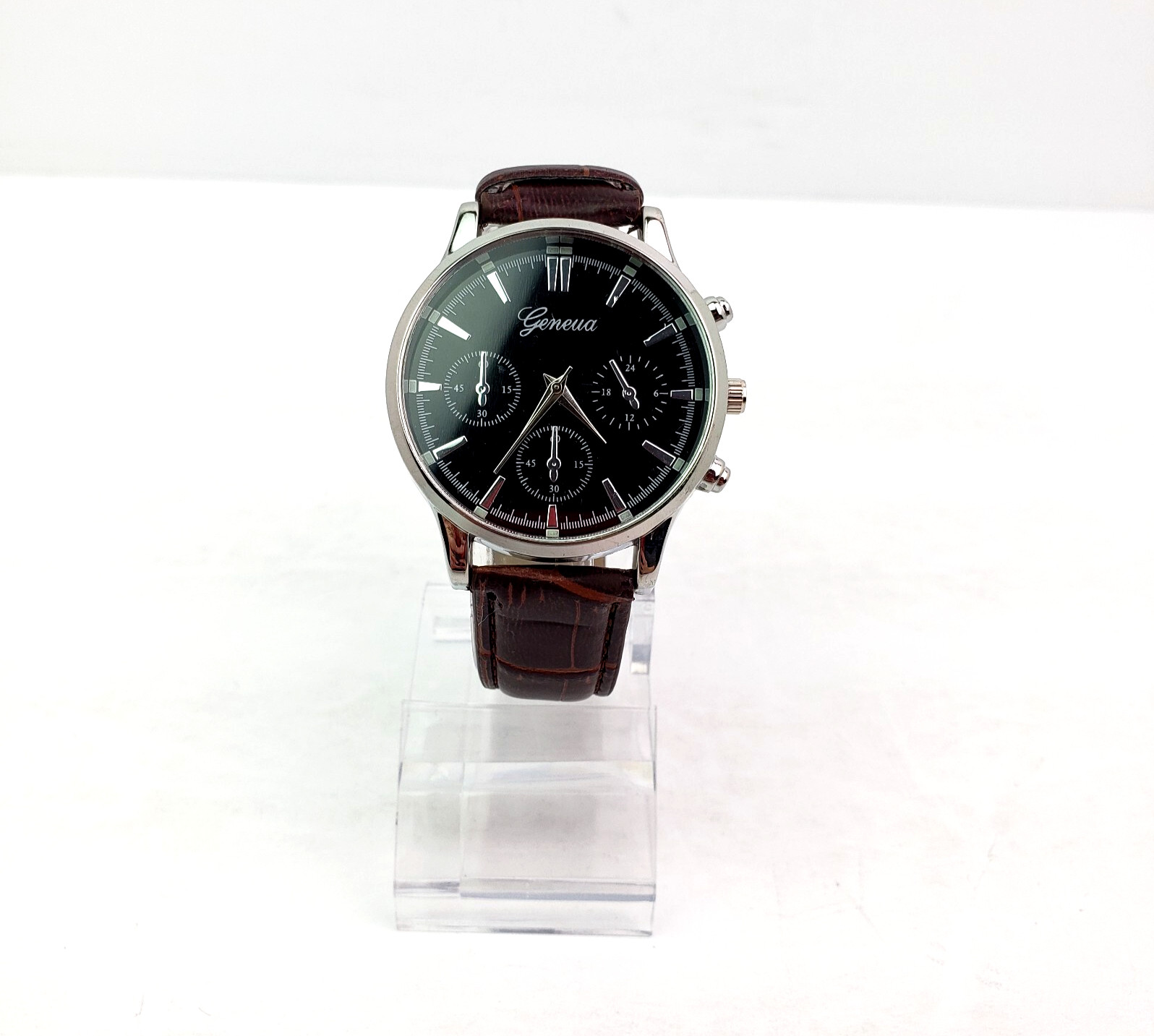 Unbranded Geneva Fashion Costume Adult Black Face Brown Band Watch NEEDS BATTERY