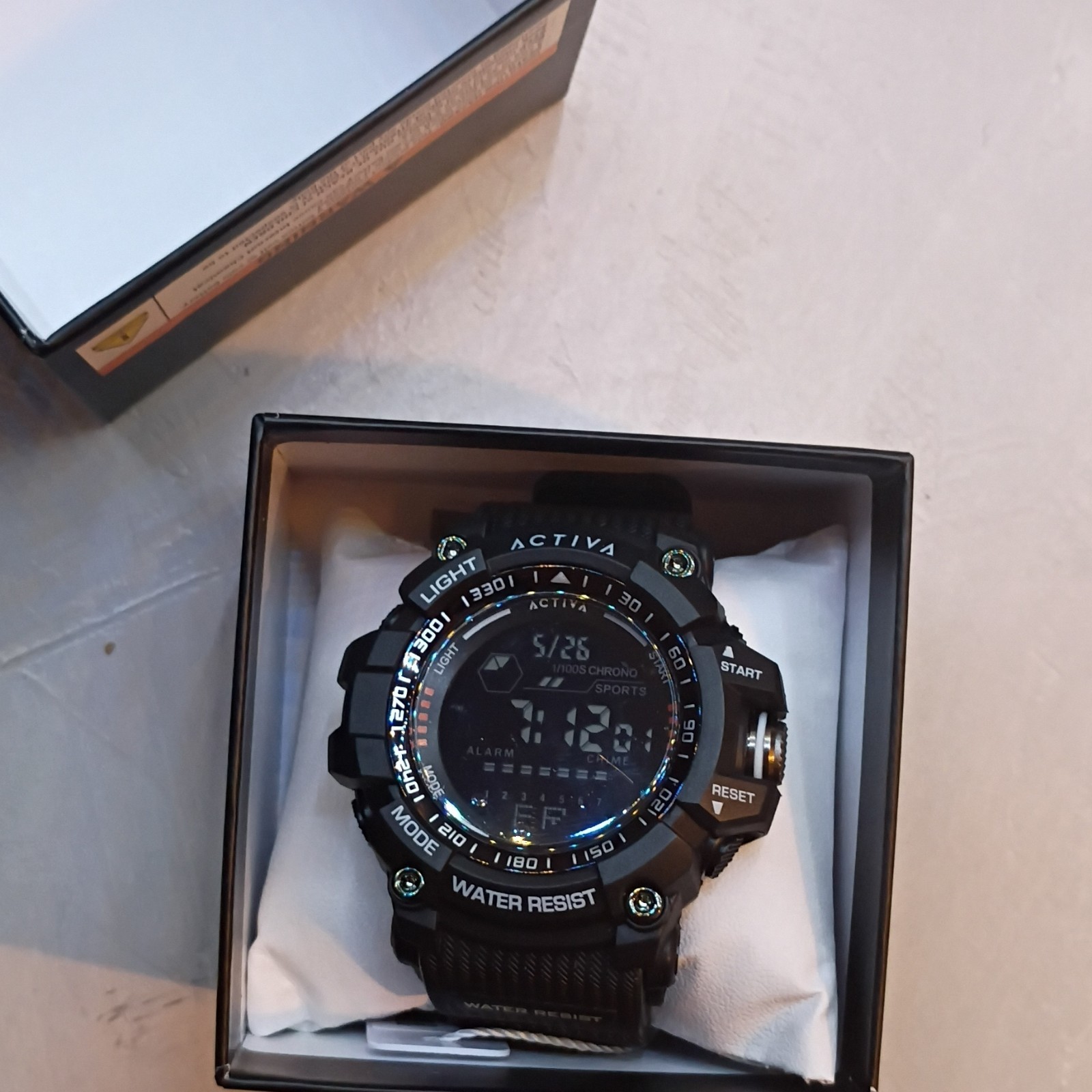 Activa Digital Sport Wristwatch Black Chronograph Alarm 30m Water Resistant New
