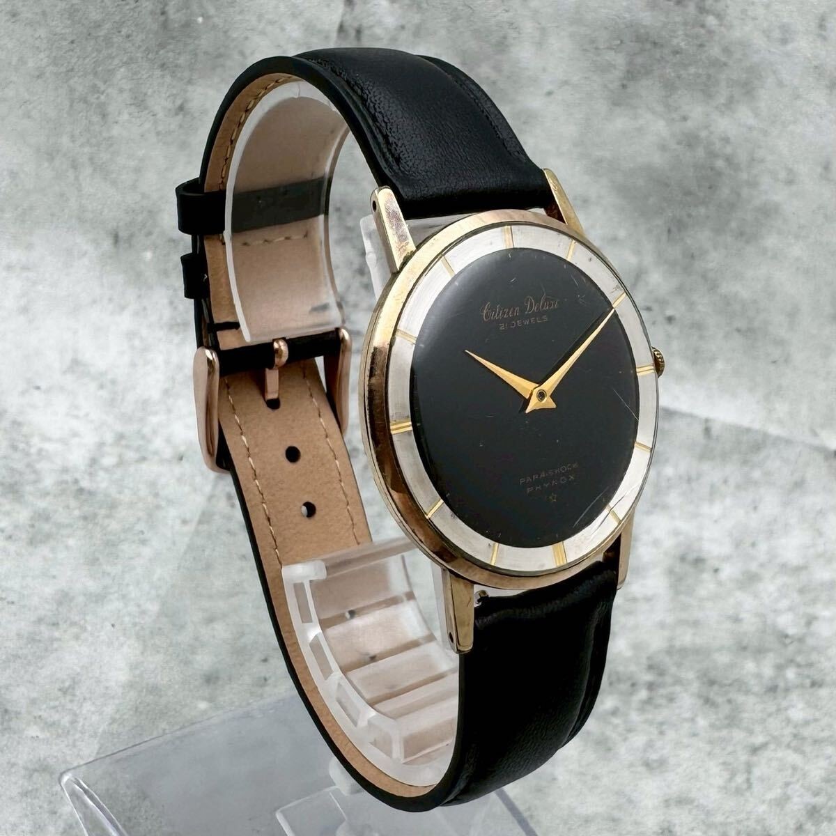1960 Citizen Deluxe 21J Manual Wind 14K Gold Filled Black Dial Vintage Watch