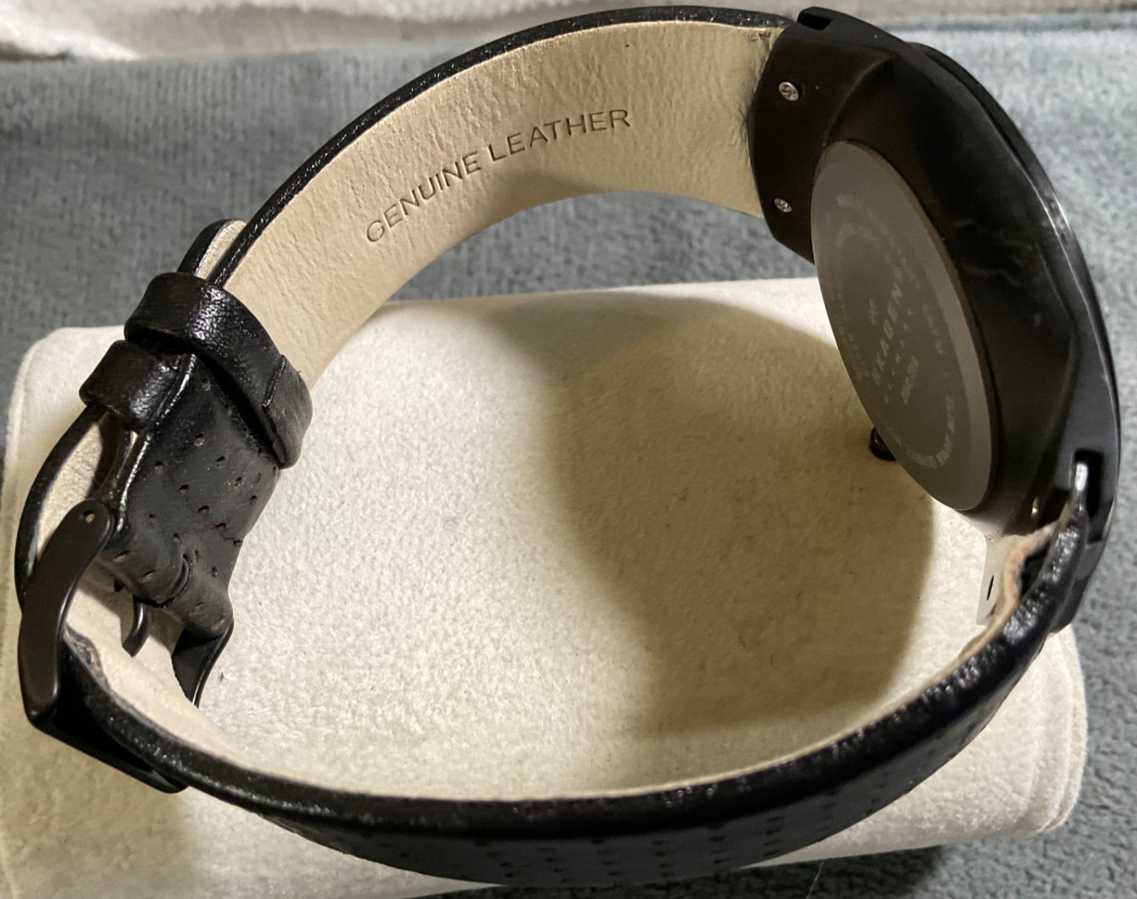 SKAGEN 809XLTBLB TITANIUM MULTIFUNCTION BLACK DIAL LEATHER WATCH NEW BATTERY
