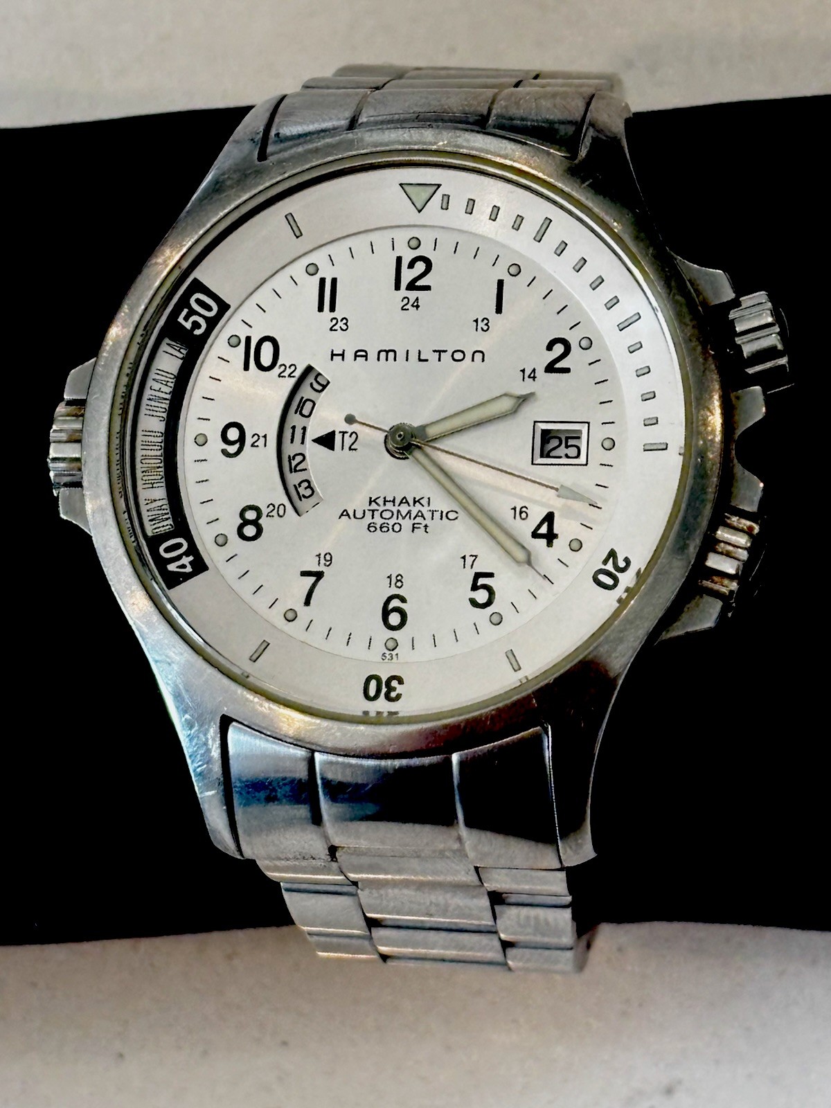 Hamilton Khaki GMT World Time H776250 Automatic Silver Dial SS Bracelet Rare
