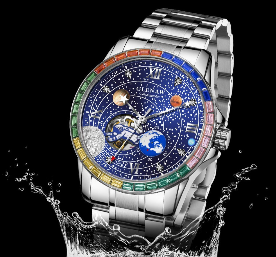 GLENAW automatic winding hollow men’s mechanical watch luminous dial waterproof