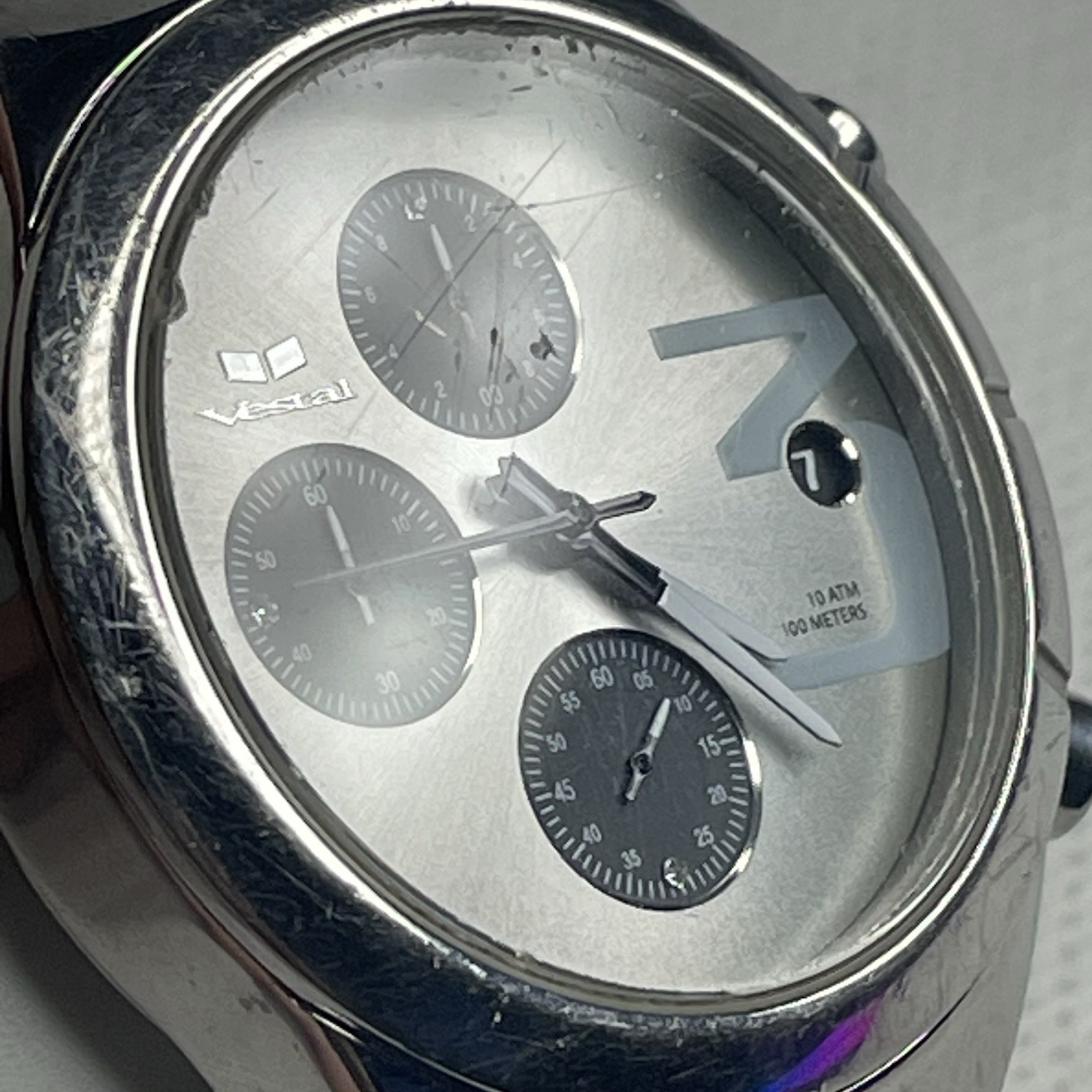 Vestal Madera V•9 Chronograph Date Watch Small 6” Wrist Chrome on Steel New Batt