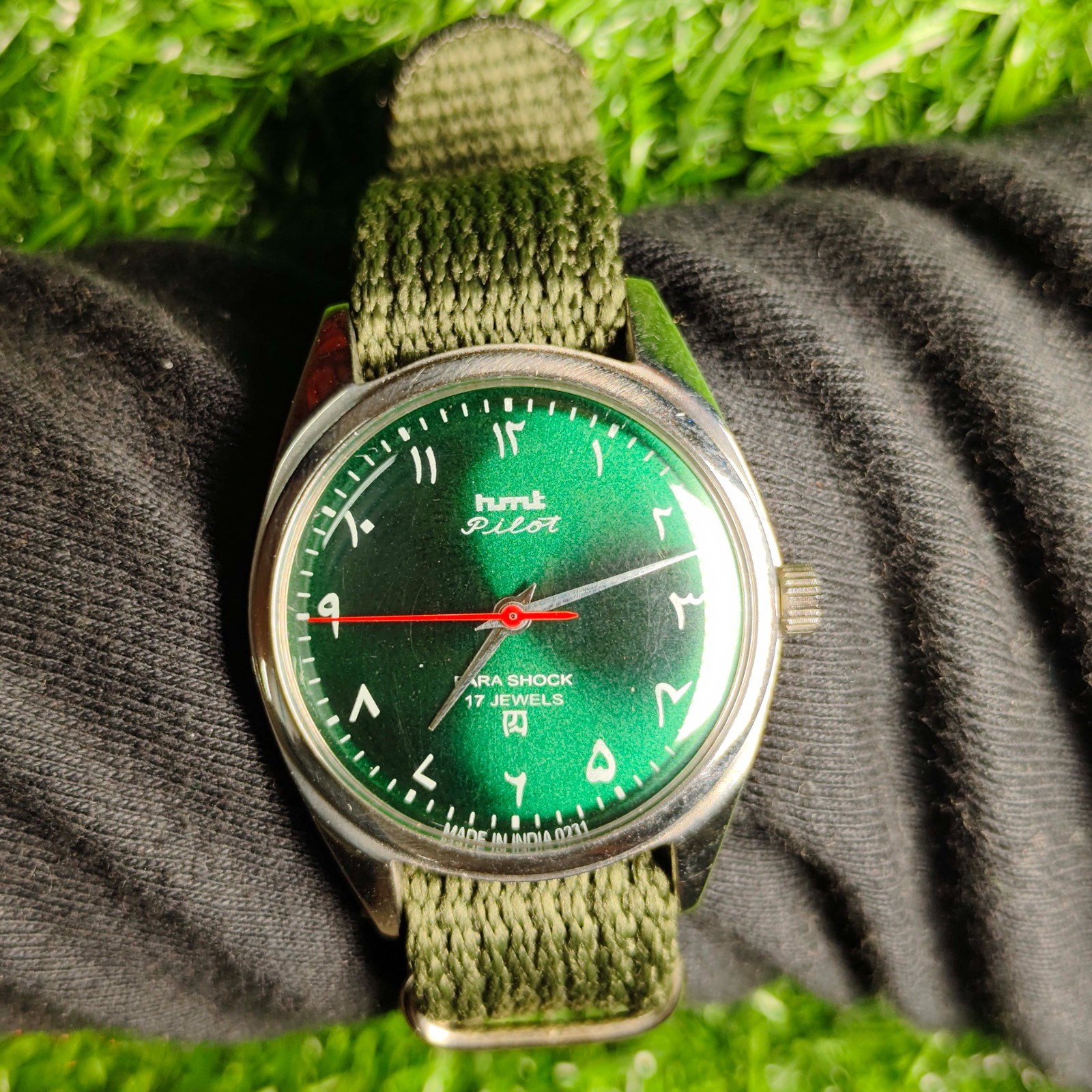 Vintage HMT Pilot 38mm Green Dial Hand-Winding Mechanical Watch Refurbished