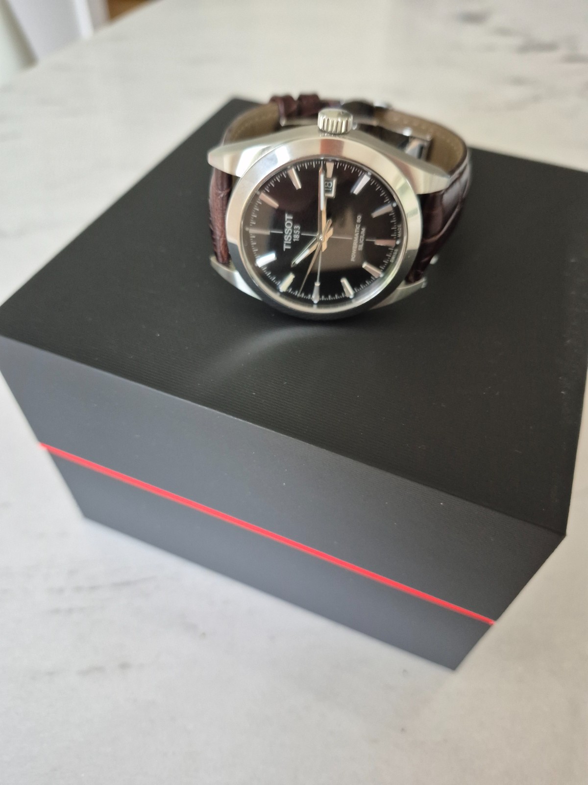 Tissot Gentleman Powermatic 80 Silicium Men’s Leather Watch T1274071605101