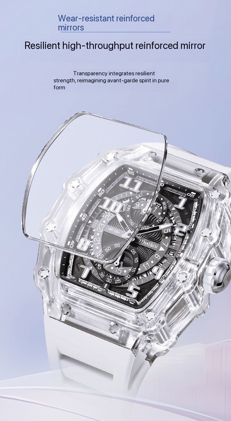 Fashion Luxury Barrel Shape Skeleton Watch Men’s Quartz Sport Watch Rubber Band