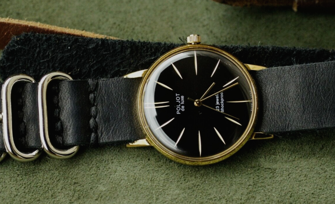 POLJOT Watch De Luxe Luxury Ultra SLIM Mechanical leather strap Men’s Vintage