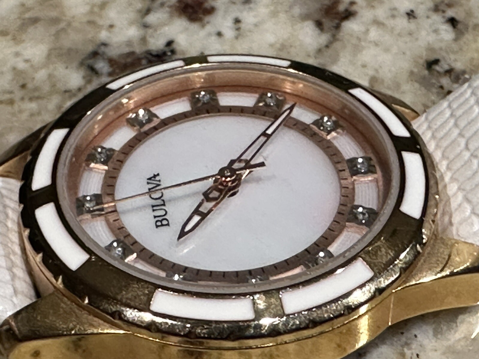Bulova Classic Women’s Rose Gold Diamond Leather Strap Watch Classic 12 Diamonds
