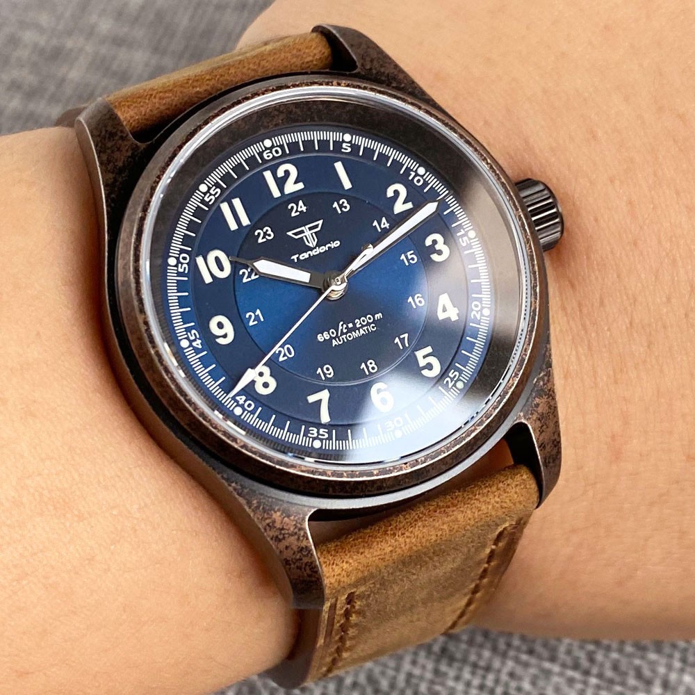 PVD Steel Case TANDORIO 36mm Military Field Watch Men Japan NH35 Automatic Watch