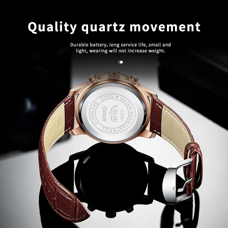Men’s Watches Quartz Luminous Date Dial Waterproof Leather Business Wristwatch