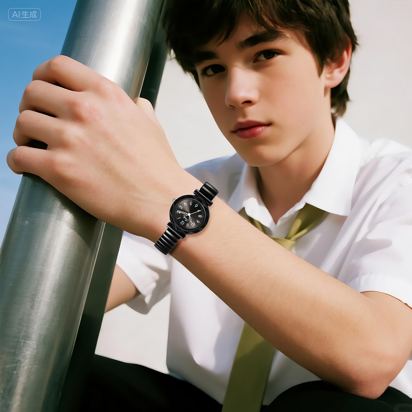 Boy Girl Candy Color Easy Read Stainless Steel Elastic Band Teenager Wrist Watch