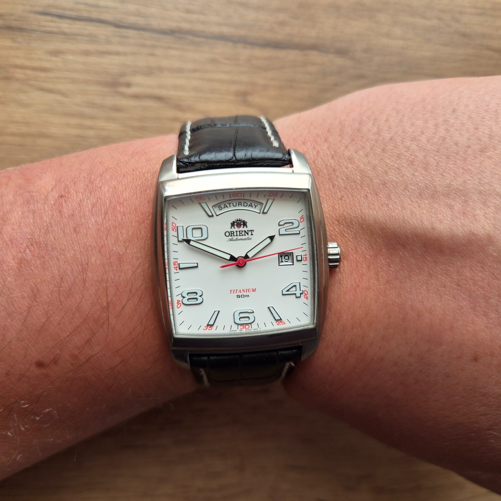 Orient President square watch Day date Automatic Japan white watch