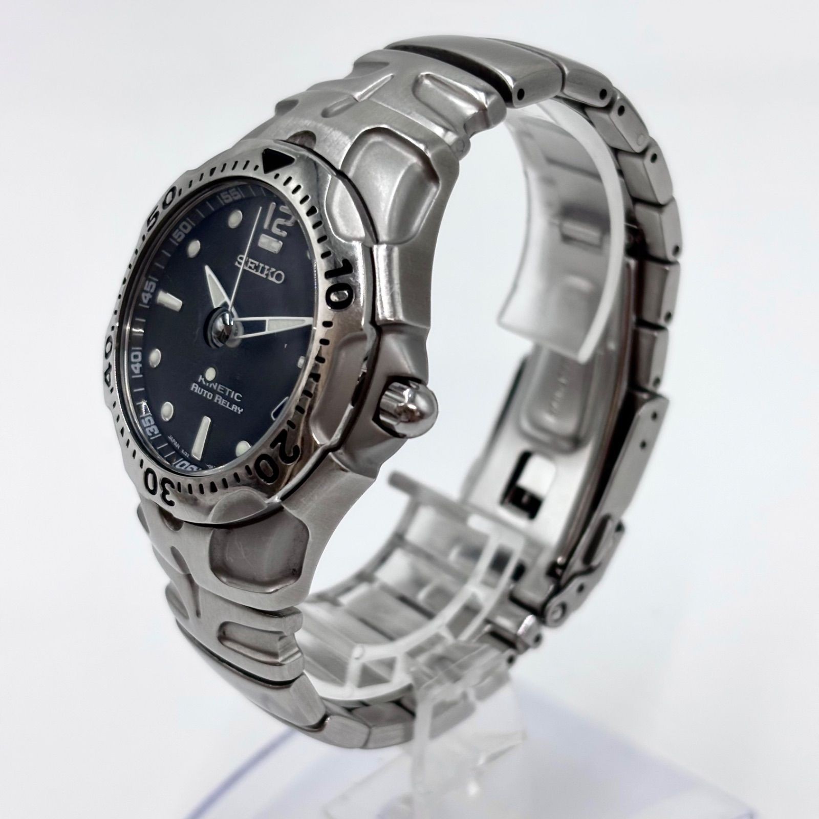 SEIKO Kinetic Scuba Diver Watch Date 1999th Silver Black Used Japan