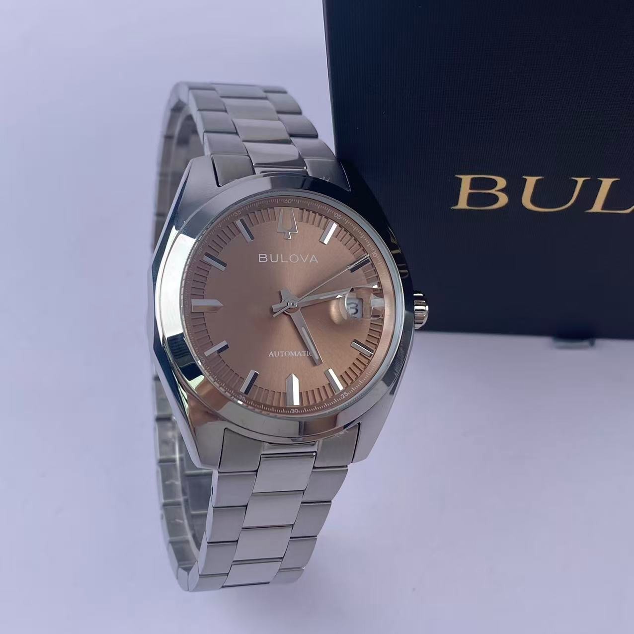 New Bulova Surveyor Men’s Automatic Watch Brown Dial Stainless Steel 96B470 39mm