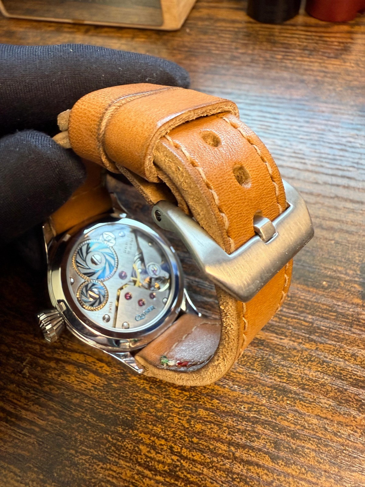 Qaiser Pathfinder green Watch Swiss made ETA 6498 movement handmade Strap