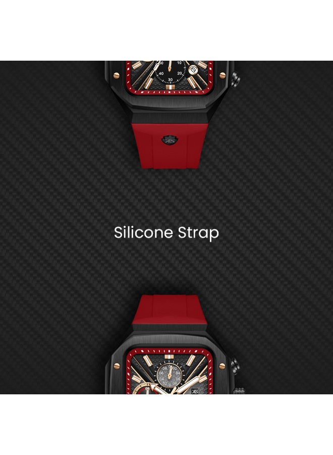 Kenneth Scott Men’s Chronograph Watch | Black Dial, Red Band, 44mm, 30 m (3 ATM)